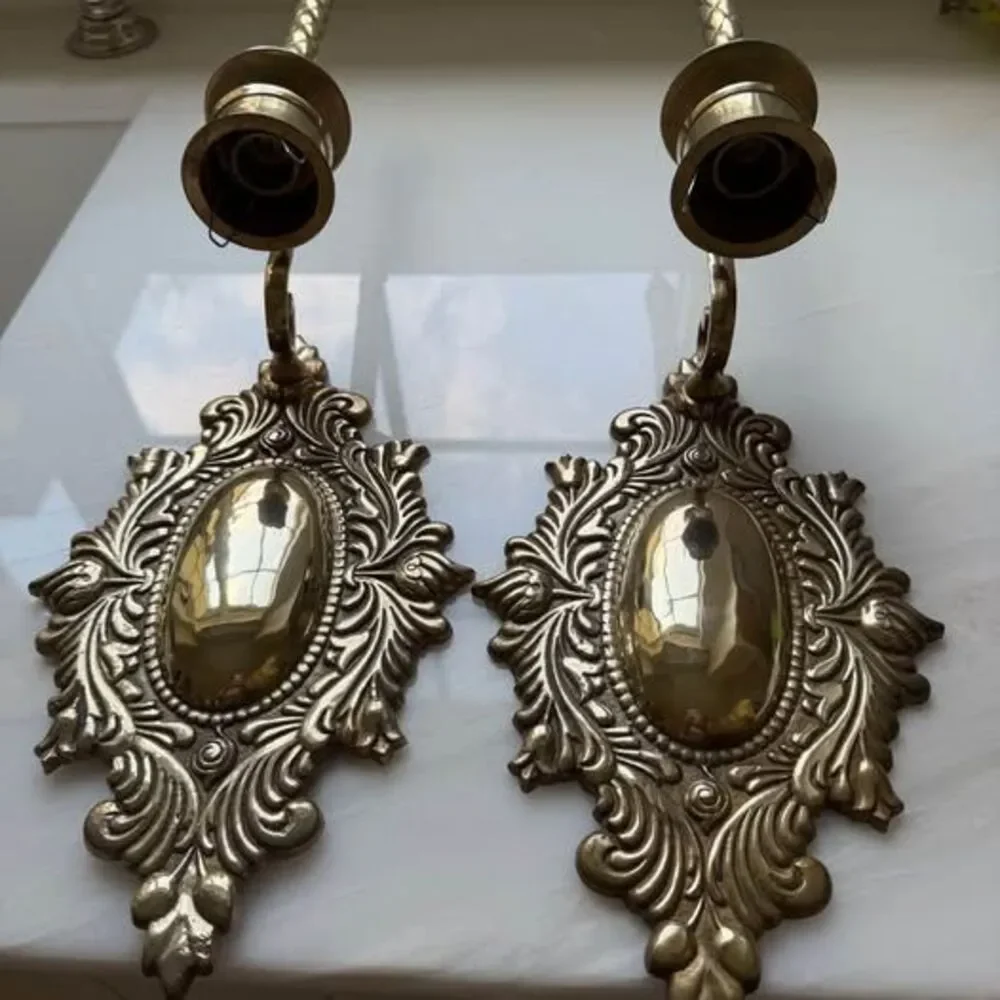 Vintage brass ornate candelabra wall sconce set of 2